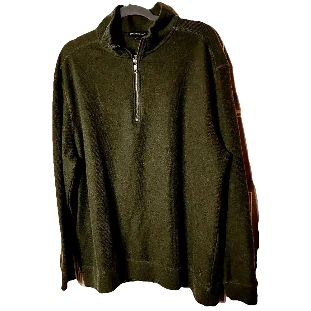 Banana Republic Men’s 1/4 Zip Sweater Cotton Polyester Moss Green Gorpcore
